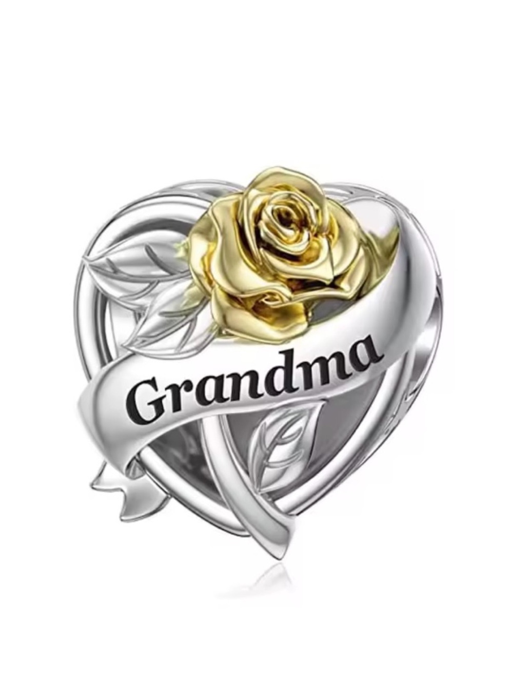Grandma Heart Pendant with Gold Rose Accent